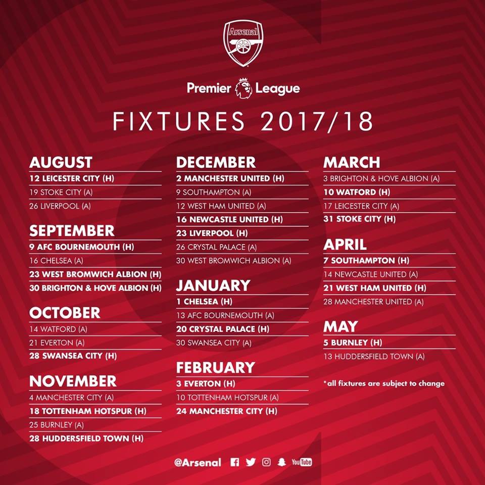 Arsenal fixtures 17/18 Review — Steemit
